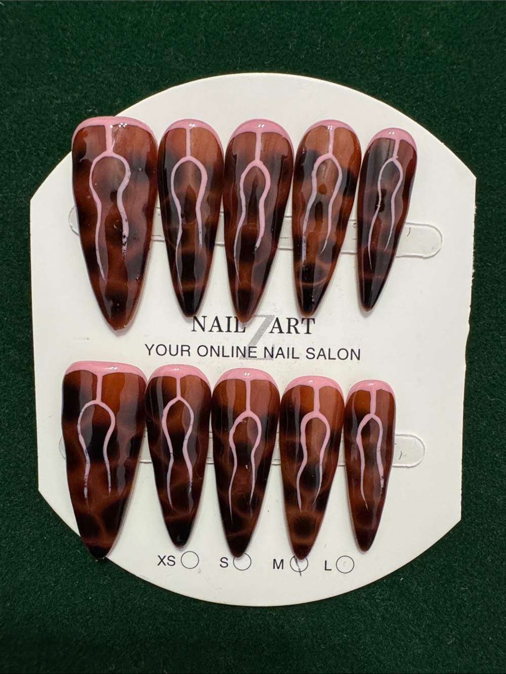 Stiletto Press-On Nails with Pink Accent and Brown Tortoiseshell